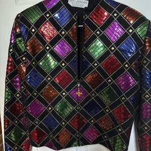 St. John Vibrant Sequin Plaid Jacket